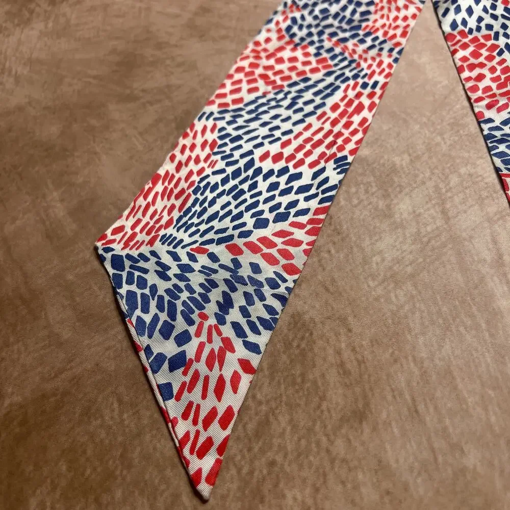 Vintage 70s Geometric Ascot Scarf Red Blue Tie Satin Retro CostumeDisco Hippie